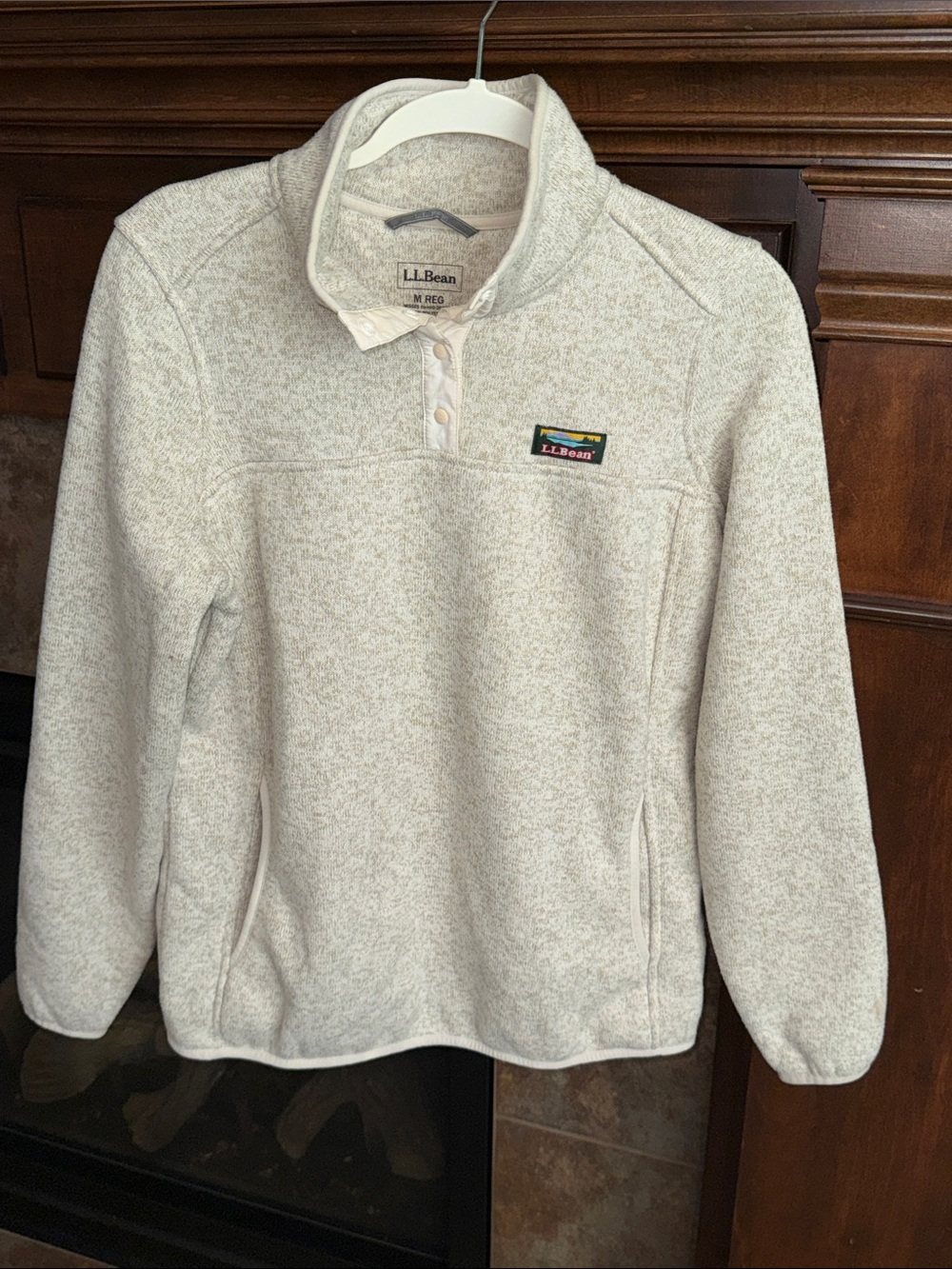 L.L.Bean Sweater Fleece Pullover oatmeal marled neutral Medium - Picture 9 of 9